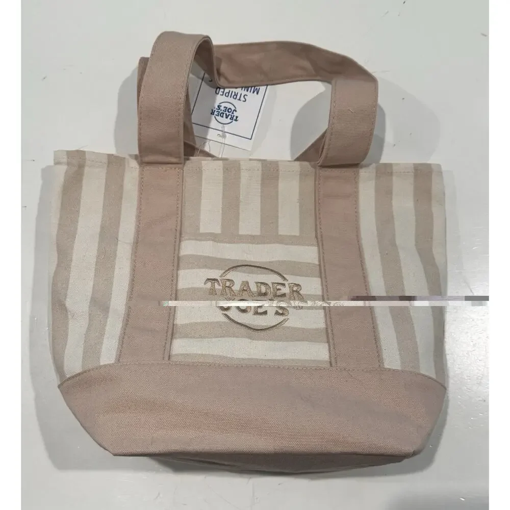 TAN Trader Joe’s Limited Edition 2026 Mini Stripe Canvas Tote Bag NEW